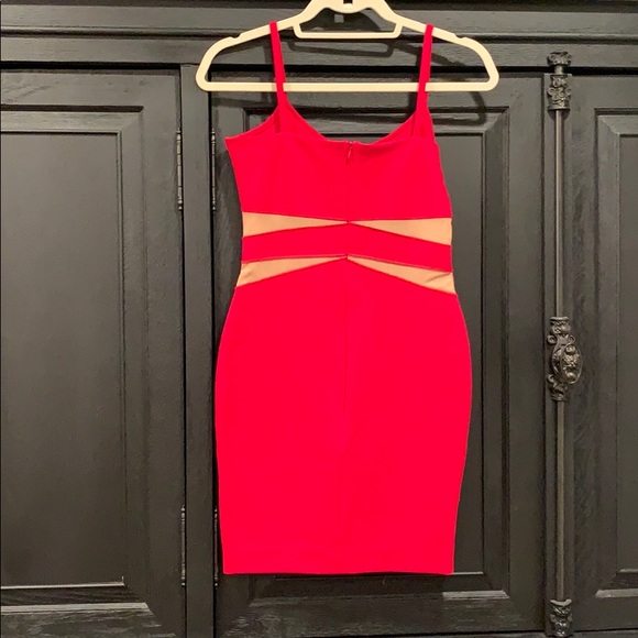 TORN BY RONNY KOBO - red dress with mesh slits - Picture 3 of 5